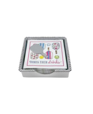 Aluminum Pickleball Drinks 5.75" Beaded Napkin Box Set