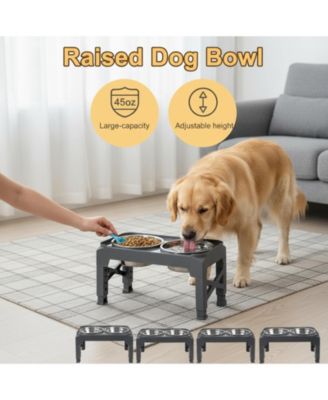 Adjustable Elevated Dog Bowl Stand with 2 Stainless Steel Bowls & Pet Scoop