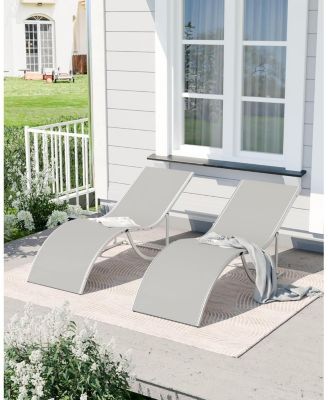 Outdoor Chaise Lounge Chairs Set of 2, Patio Chaise Pool Lounge Chair Backrest Tanning Chairs, Waterproof Recliner Chair for Outside Beach Yard