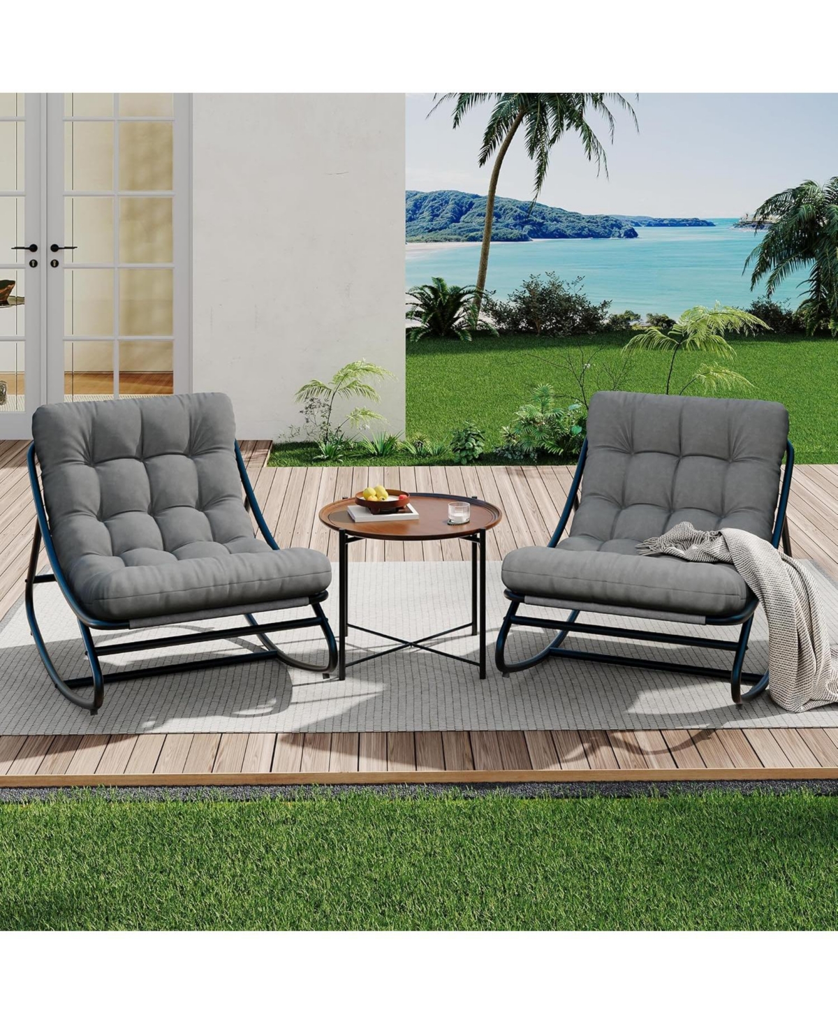 gaomon Outdoor Rocking Chair , Modern Comfy Lounge Rocker Chair, Sturdy Metal Frame, Suitable for Living Room
