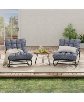 2Pcs Indoor/Outdoor Rocking Papasan Chairs, Patio Rocking Chairs with Comfy Cushions, Sturdy Metal Frame, Outdoor Papasan Chair