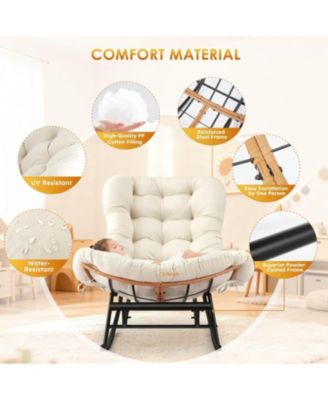 2Pcs Papasan Rocking Chair with Foot Rest, Oversized Papasan Chair with Thick Removable Cushion and Metal Frame, PE Rattan Rocker