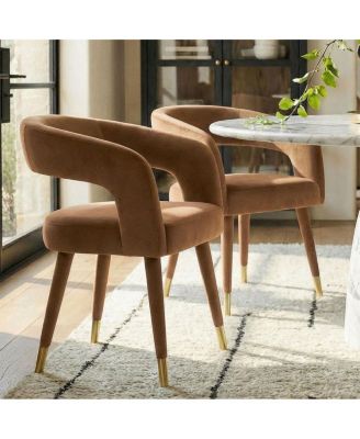 Velvet Upholstered Dining Chairs Set of 2, Modern Open Back Armchairs