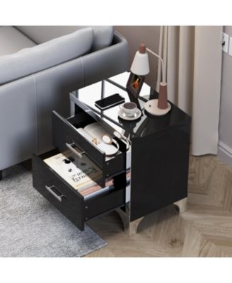 Durable Premium High Gloss Mirrored Nightstand with 2 Drawers Modern Bedroom End Table