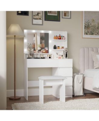 Luxury Makeup Vanity Desk Set with Adjustable Mirror and Comfortable Stool for Bedroom Beauty Station