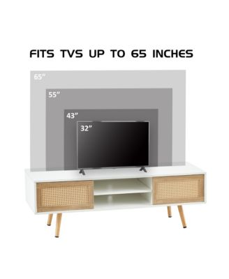 Rattan Coffee Table - Double Sliding Doors for Storage, Adjustable Shelf, Solid Wood Legs for Living Room