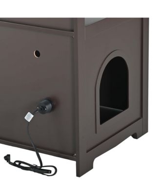 Cat Litter Box Enclosure with Hidden Plug – 2-Door Wooden Bench & Side Table, Esspresso