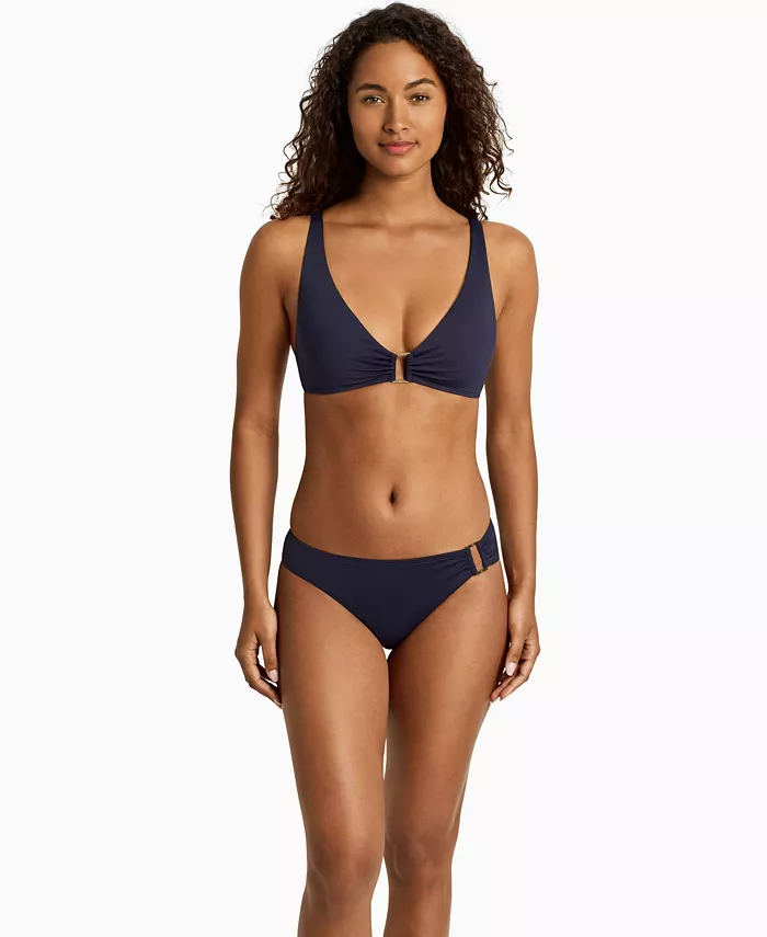 Women's Ring Over The Shoulder V-Neck Bikini Top and Full-Coverage Ring Hipster Bottom