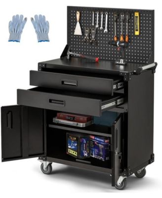52'' Work Bench for Garage with Pegboard Drawers and Cabinets Heavy Duty Metal Frame Tool Bench for Organizer Work Table with Wheels