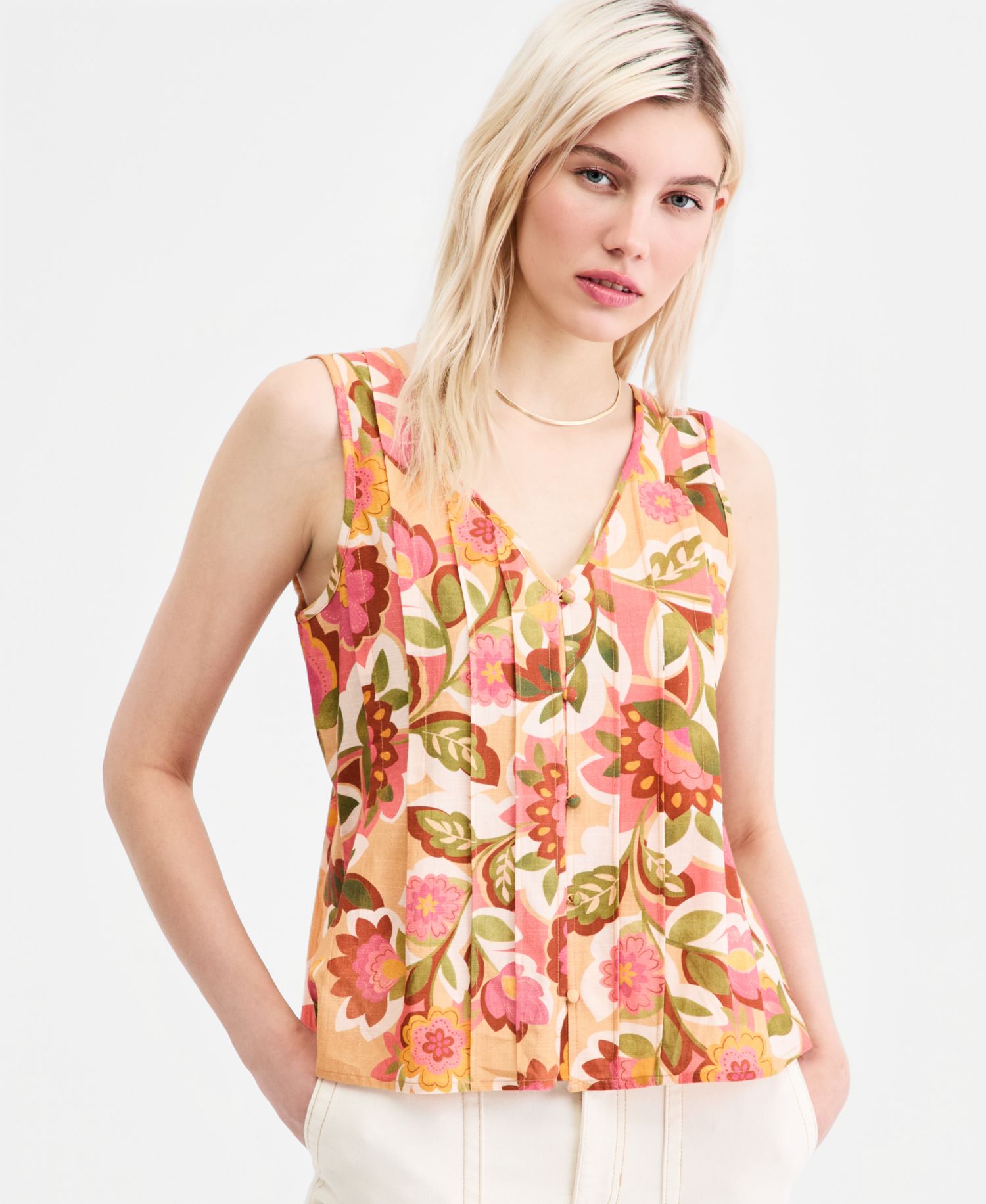 Women's Printed V-Neck Sleeveless Top