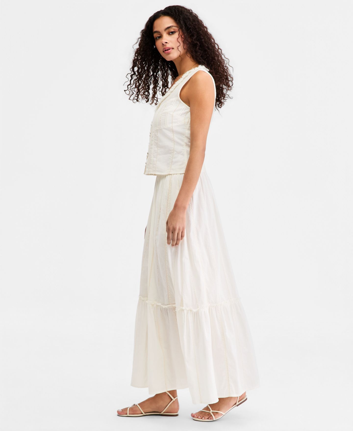 Женская юбка Liverpool Los Angeles Embroidered Tiered Cotton Pull-On Maxi, цвет: Кремовый полосатый — фото 4