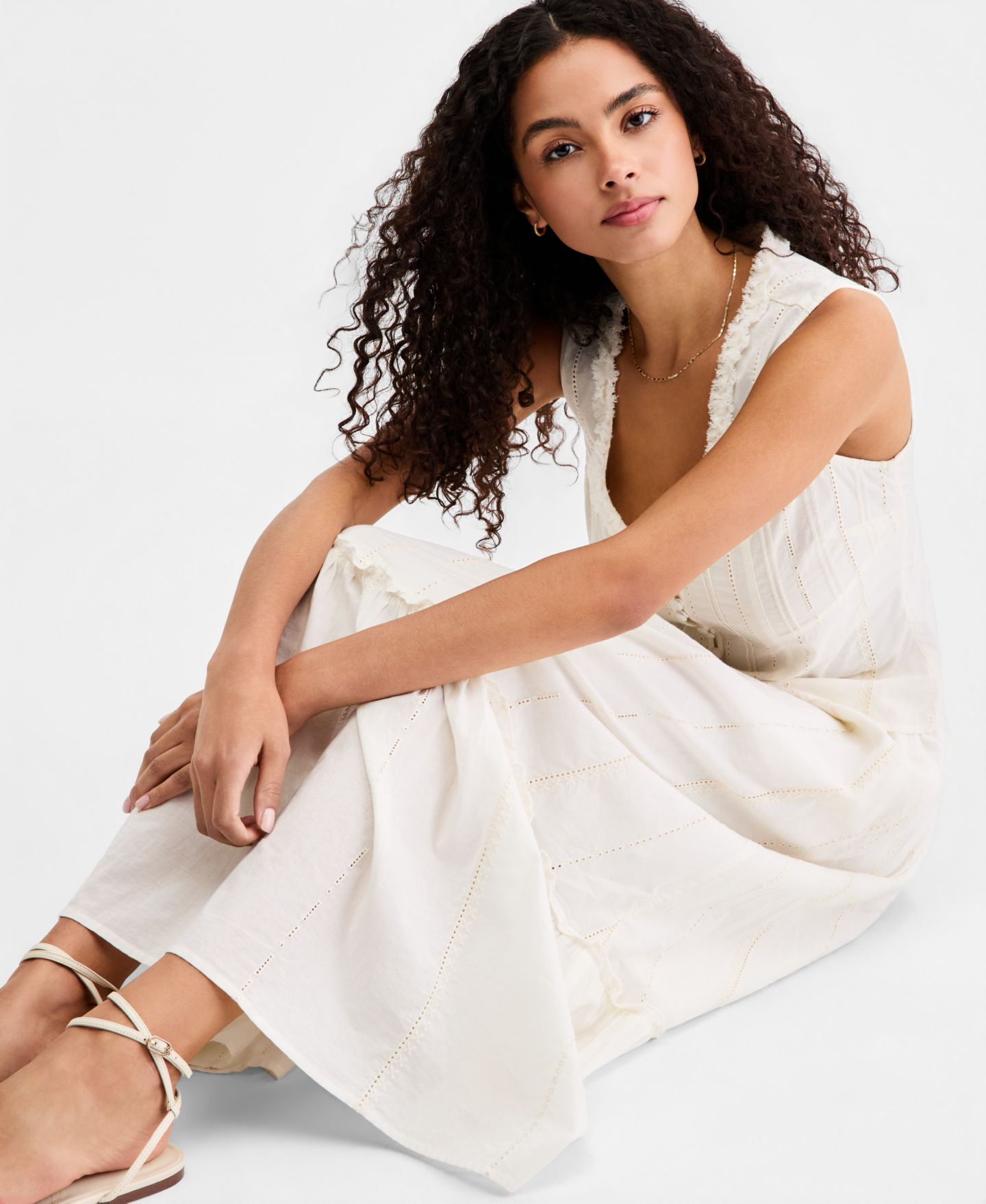Женская юбка Liverpool Los Angeles Embroidered Tiered Cotton Pull-On Maxi, цвет: Кремовый полосатый — фото 5
