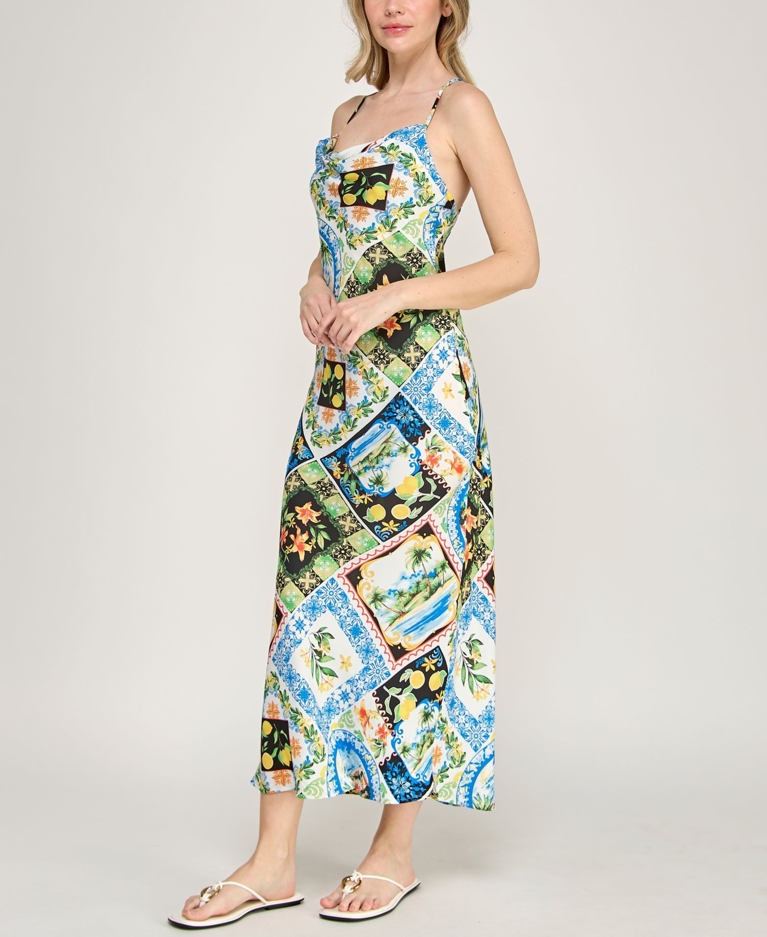 Juniors' Strappy Cowl Neck Midi Dress