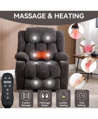 Recliner Chair with 8-Point Vibration Massage and Lumbar Heating, USB and Type-C Ports, Stainless Steel Cup Holders