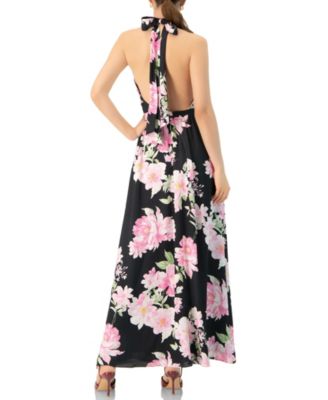 Women's Floral Halter Neck Backless Maxi Dress