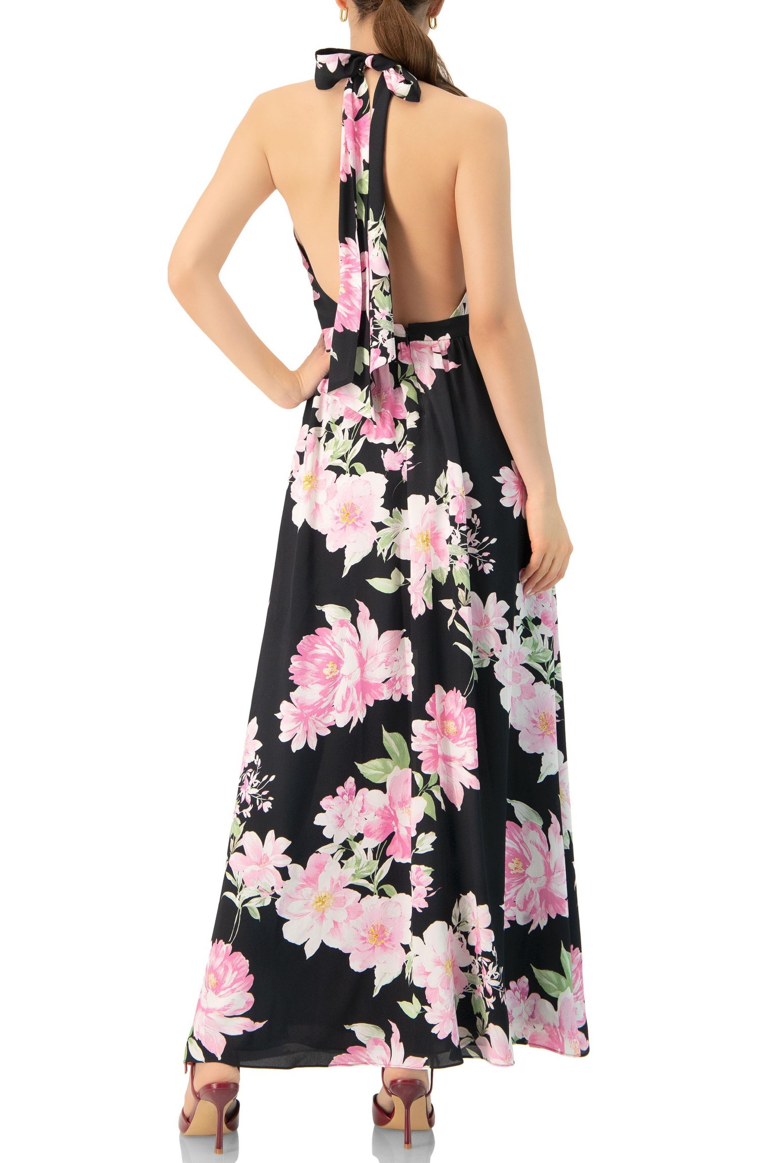 Women's Floral Halter Neck Backless Maxi Dress