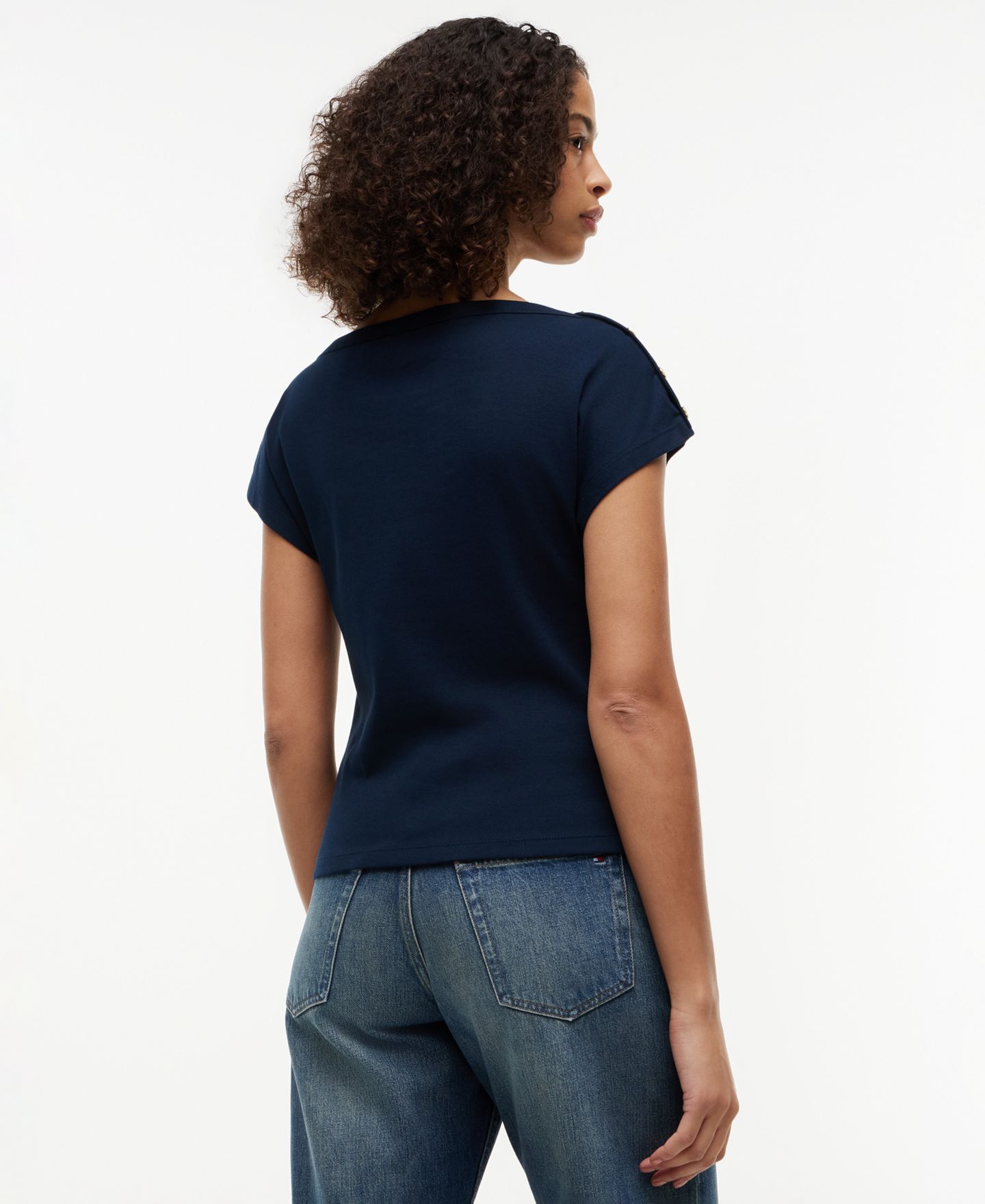Женская футболка Tommy Hilfiger Cap-Sleeve Boat Neck, цвет: Тёмный ночной тёмно-синий — фото 4
