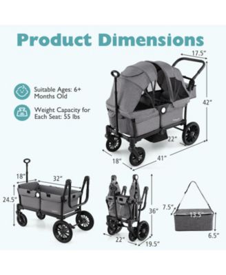 Wagon Stroller for 2 Kids Push Pull Double Stroller w/ Adjustable Handle