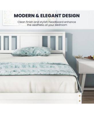 Wooden Platform Bed with Headboard and Wood Slat Support