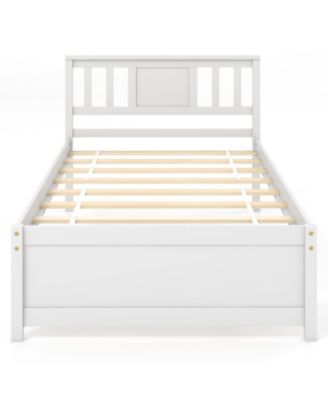 Wooden Platform Bed with Headboard and Wood Slat Support