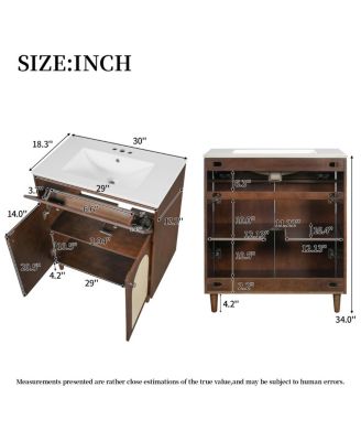 Freestanding Bathroom Vanity with Sink, Solid Wood & MDF Cabinet, Tip Drawer & Adjustable Shelf for Modern Storage