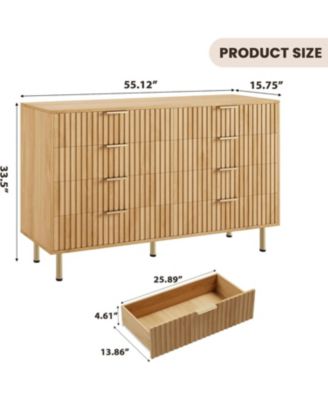 Wide 8 Drawer Dresser Modern Wooden Chest with Metal Handles