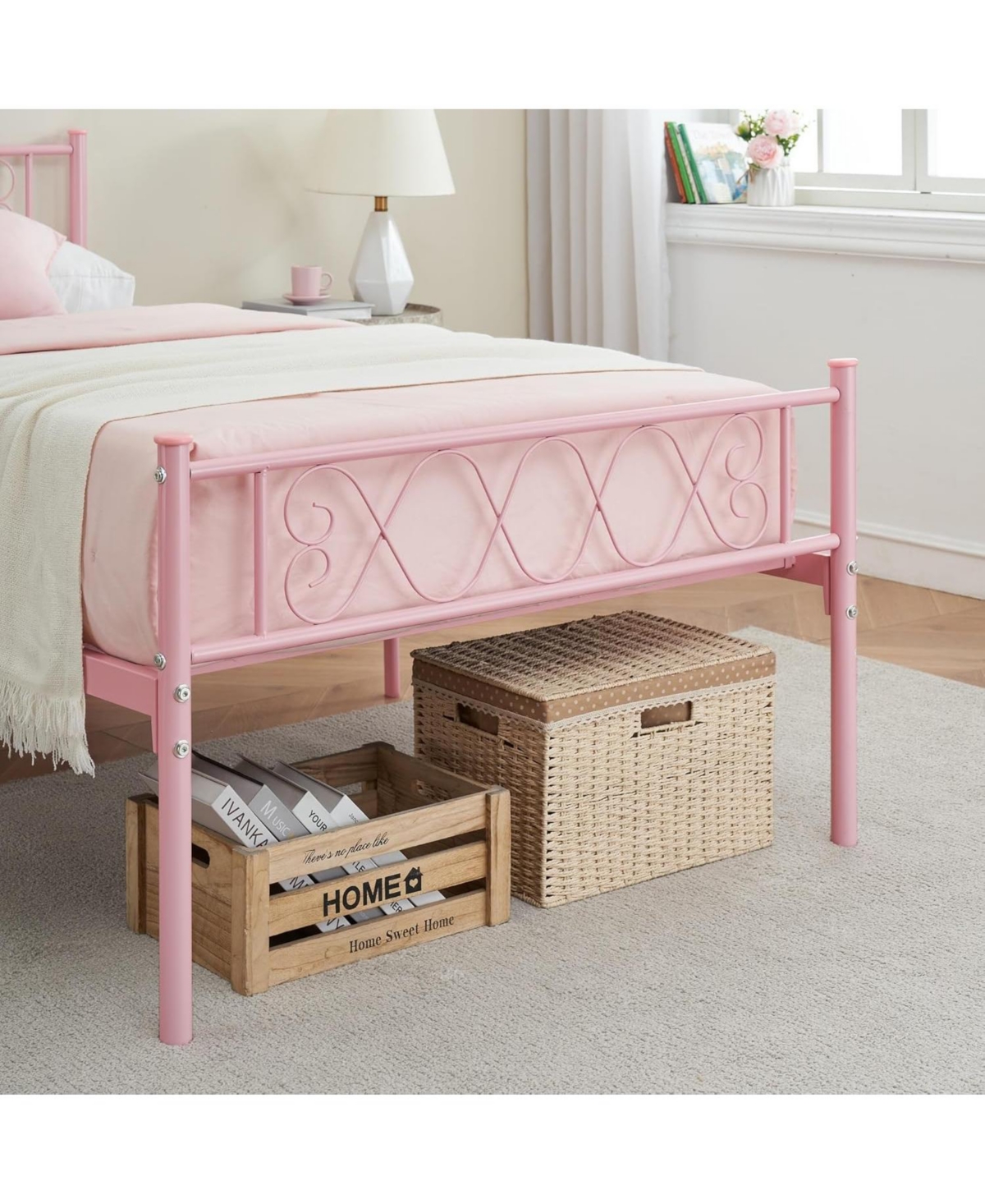 gaomon Metal Platform Bed Frame, Sweet Heart Headboard, Under Bed Storage, Girls/Boys Bedroom, No Box Spring