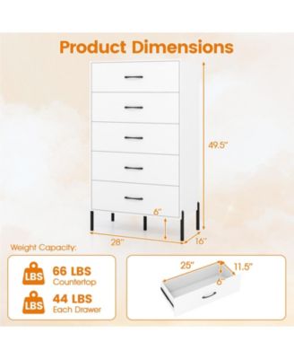 Five Drawer Tall Chest of Drawers with Metal Legs