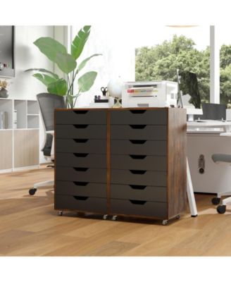 Seven Drawer Wooden Storage Dresser with Lockable Wheels