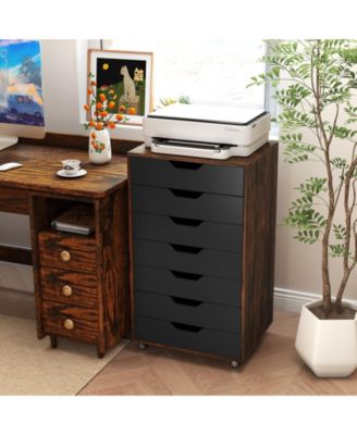 Seven Drawer Wooden Storage Dresser with Lockable Wheels