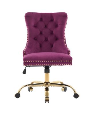Velvet Upholstered Office Chair, Tufted Button Desk Chair, Adjustable Swivel Computer Chair with Metal Base, Nailhead for Home Office