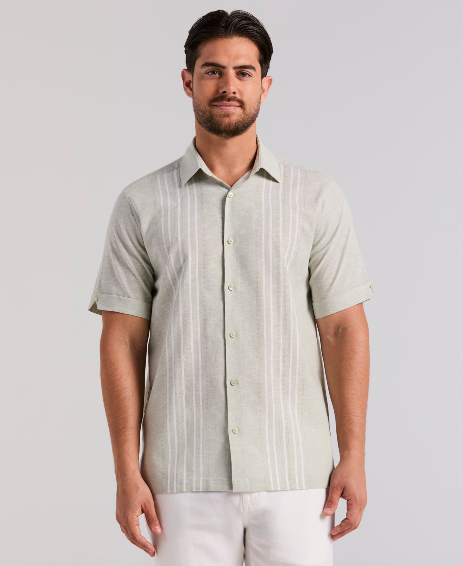 Men's Linen Blend Dobby Panel Shirt