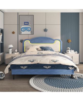 LED Upholstered Platform Bed, Princess Style, Fabric Headboard, Wood Slats,No Box Spring