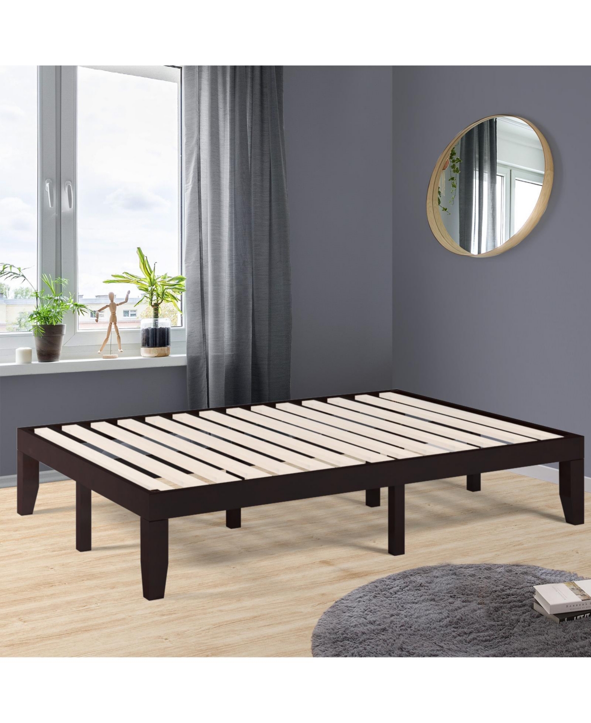 Sugift 14 in Wood Platform Bed Frame with Slat Support