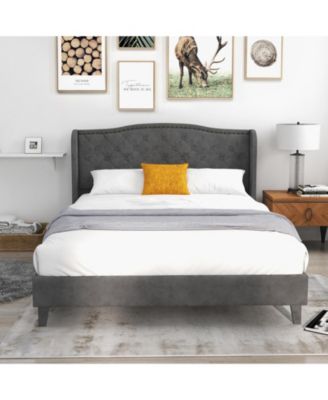 Upholstered Platform Bed Frame with Button Tufted Headboard