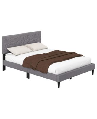 Modern Upholstered Platform Bed with Linen Headboard