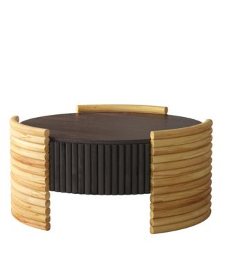 Colorblocked Striped Coffee Table - 31.5" Round Wooden Center Table with Flip Top Storage for Living Room, Home Office