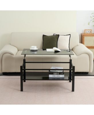 Glass Lift Top Coffee Table - Modern Simple 2-Layer Center Table for Living Room, Home Office