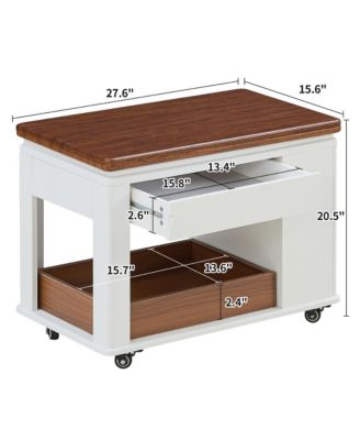 Modern Coffee Table, Multi-Tier Storage Side Table with Foldable Top and Casters, Center Table for Living Room, Home Office