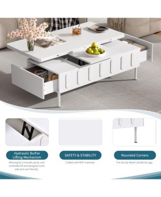 Lift-Top Coffee Table, Multi-Functional Center Table with 2 Drawers, Foldable Top and Hidden Storage Compartment for Living Room