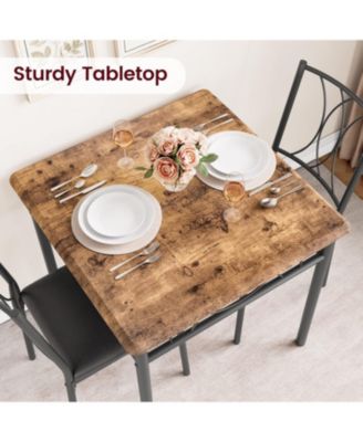 3-Piece Wood Dining Table Set for 2, Upholstered Chairs, Compact Square Table for Breakfast Nook, Apartment