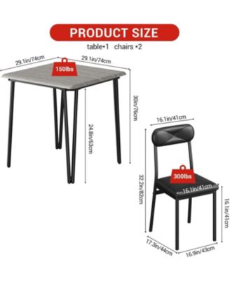 Modern 3-Piece Dining Table Set for 2, Square Table and Upholstered Chairs for Apartment, Kitchen, Office