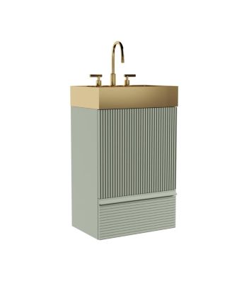 20" Modern Fluted Vanity With Gold Metal Vessel Sink, 1 Drawer 1 Door Soft-Close, Anti-Tip KD