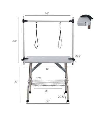 42" Silver- Folding Pet Grooming Table with Stainless Steel Frame and Adjustable Arm