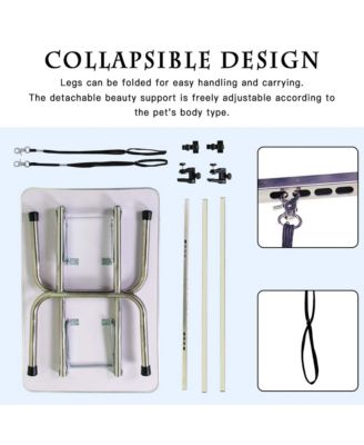 46" Silver-Gray Folding Pet Grooming Table with Stainless Steel Frame and Adjustable Arm