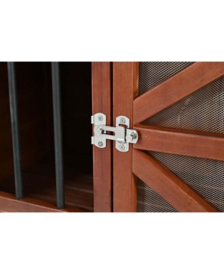  43" Solid Wood Dog Crate Furniture End Table with Rotating Feeder and Removable Tray