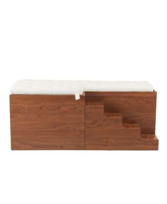 56" Walnut 2-in-1 Dog Crate Furniture with Padded Seat and Sliding Barn Door