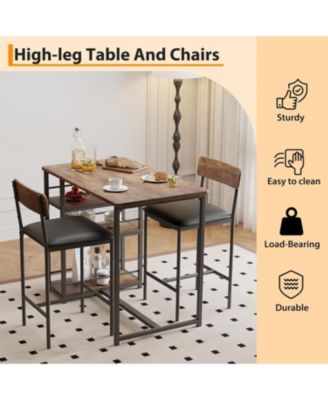 3-Piece Dining Table Set for 2, Counter Height Kitchen Table and Upholstered Bar Stools, Bar Set for Apartment