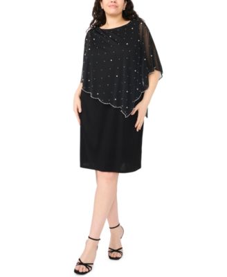 Plus Size Asymmetrical Cape Overlay Dress