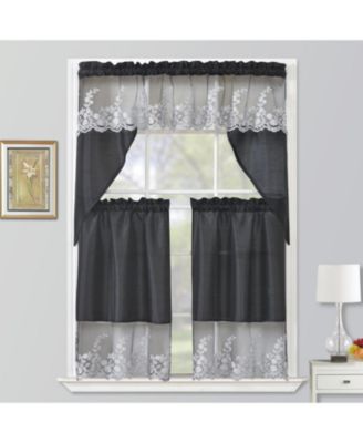 Polyester Bethany Embroidered 3 Piece Kitchen Curtains Tier and Swag Set 60" x 36"